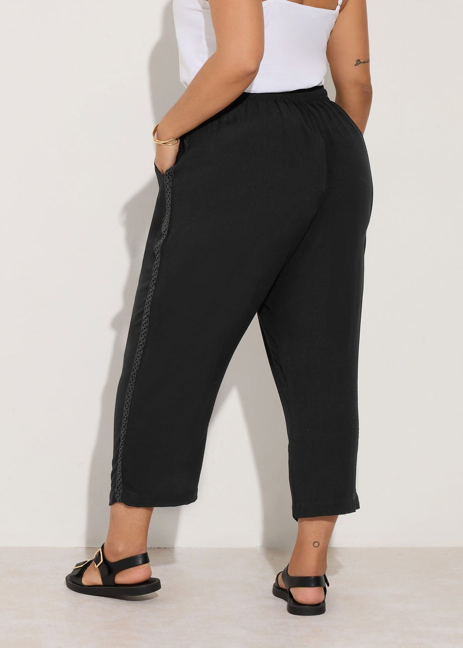 Yours Curve Black Crochet Trim Cropped Trousers