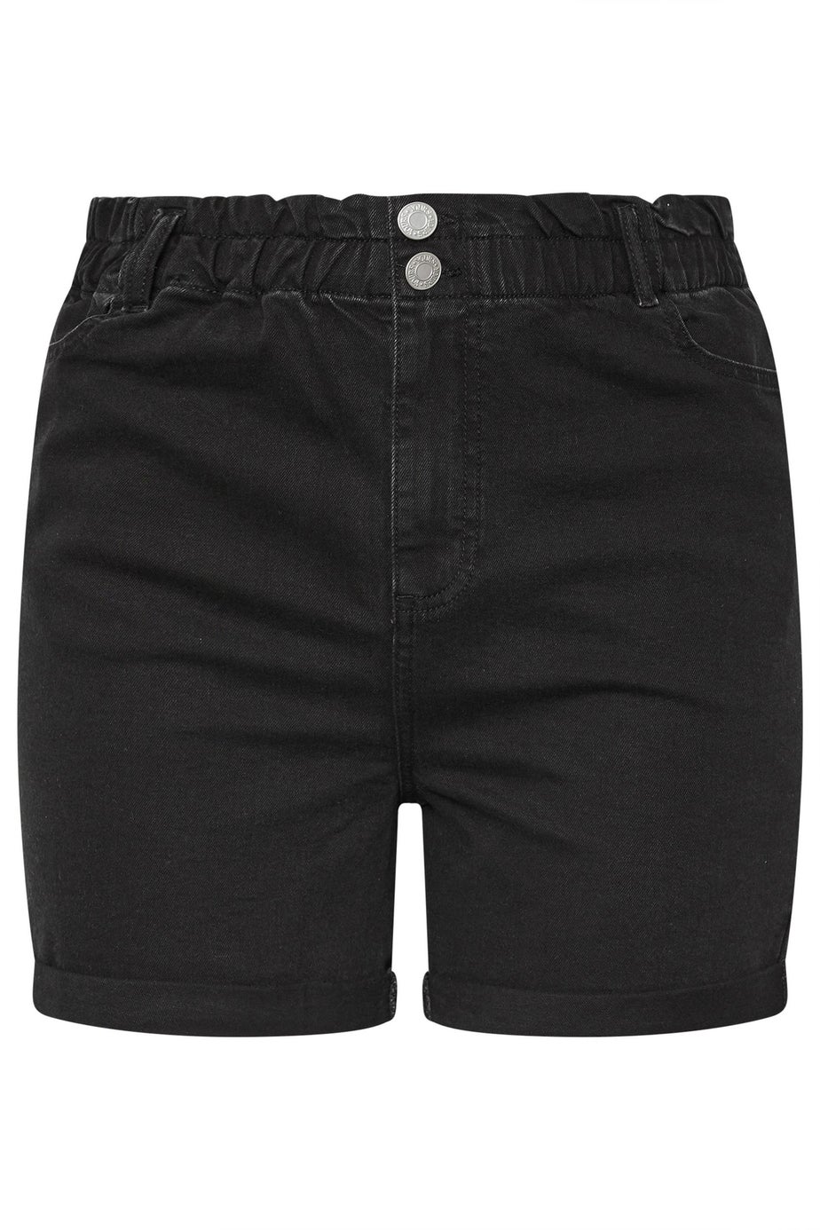 Yours Curve Black Washed Elasticated Waist Turn Up Denim Shorts