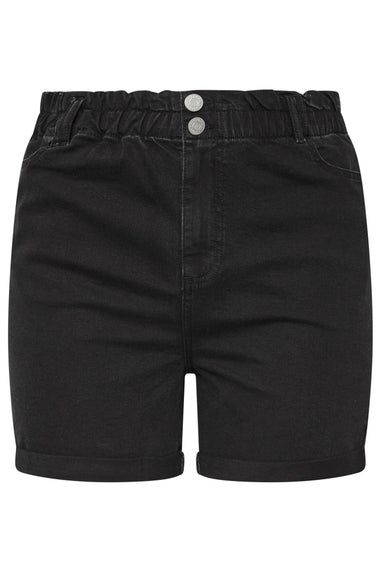Yours Curve Black Washed Elasticated Waist Turn Up Denim Shorts