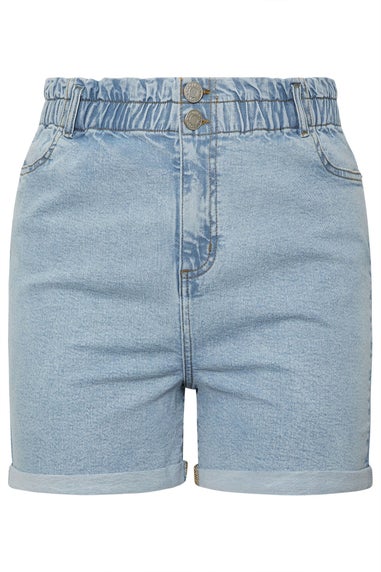 Yours Curve Light Blue Elasticated Waist Turn Up Denim Shorts