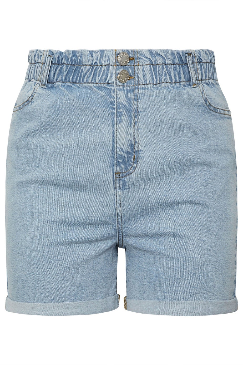 Yours Curve Light Blue Elasticated Waist Turn Up Denim Shorts
