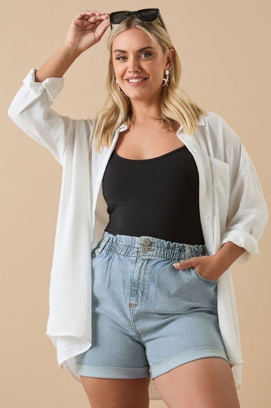 Yours Curve Light Blue Elasticated Waist Turn Up Denim Shorts