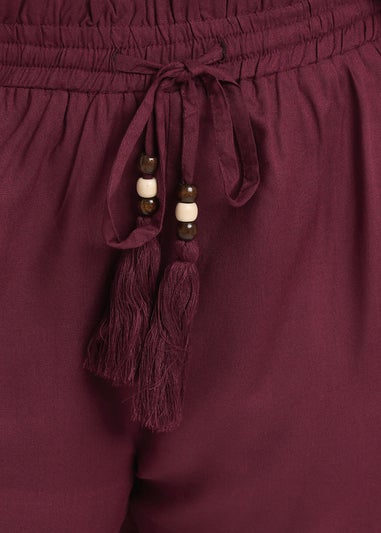 Yours Curve Berry Red Beaded Frill Hem Shorts