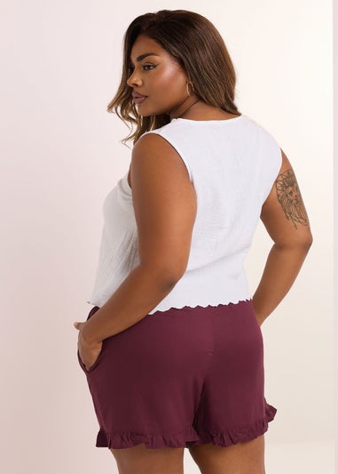 Yours Curve Berry Red Beaded Frill Hem Shorts