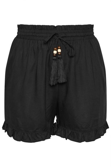 Yours Curve Black Beaded Frill Hem Shorts