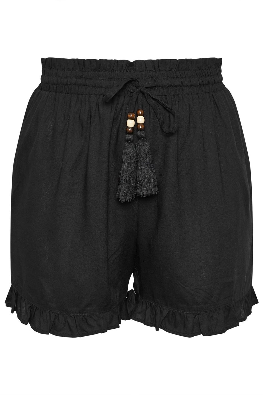 Yours Curve Black Beaded Frill Hem Shorts