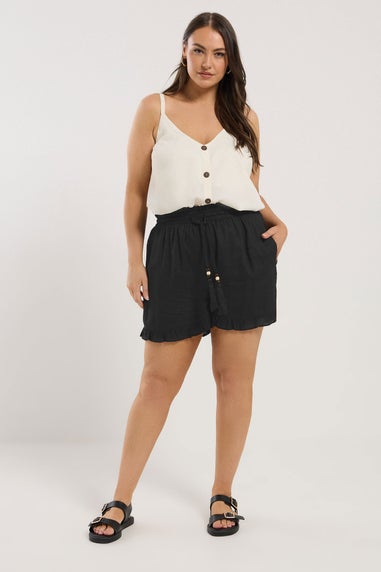 Yours Curve Black Beaded Frill Hem Shorts