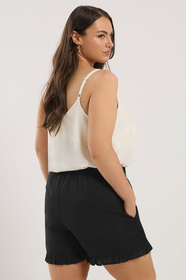 Yours Curve Black Beaded Frill Hem Shorts