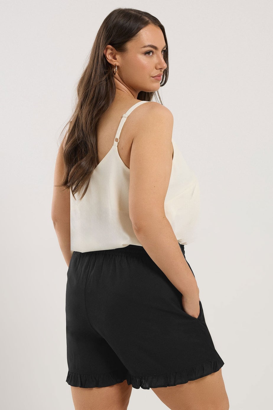 Yours Curve Black Beaded Frill Hem Shorts