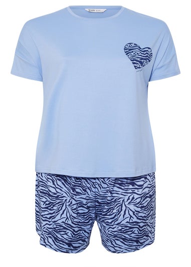 Yours Curve Blue Wild Night In Animal Print Short Pyjama Set