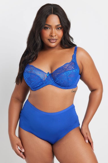 Yours 3 Pack Curve Blue & White Lace Back High Waisted Knickers