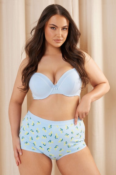 Yours Curve 5 Pack Blue & Grey Lemon Print Shorts