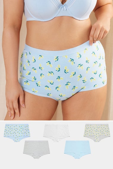Yours Curve 5 Pack Blue & Grey Lemon Print Shorts