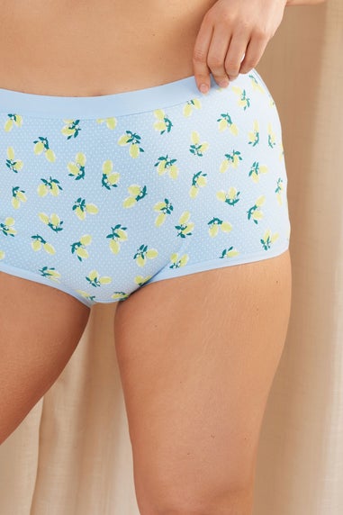 Yours Curve 5 Pack Blue & Grey Lemon Print Shorts