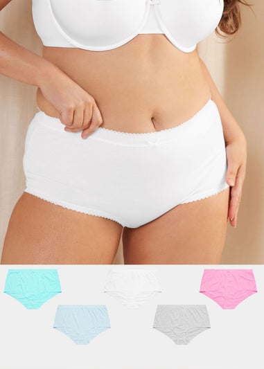 Yours 5 Pack Curve Multi Coloured Blue Pastel Cotton High Waisted Full Briefs