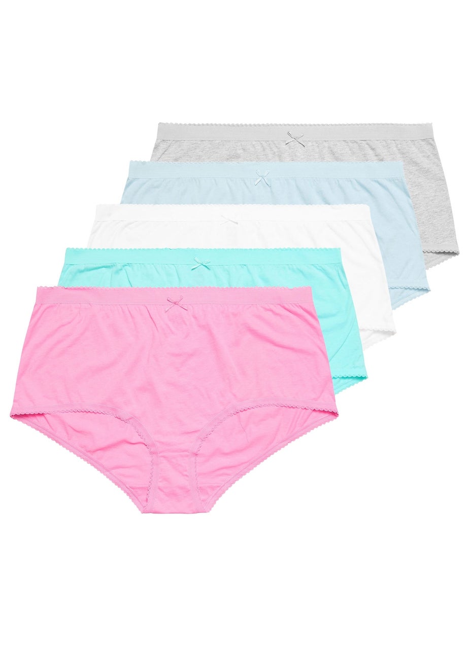 Yours 5 Pack Curve Multi Coloured Blue Pastel Cotton High Waisted Full Briefs