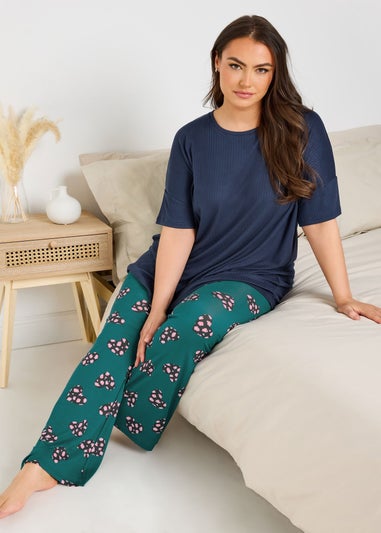 Yours Curve Navy Blue Ribbed Soft Touch Pyjama Top