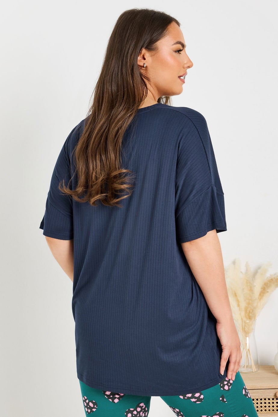 Yours Curve Navy Blue Ribbed Soft Touch Pyjama Top