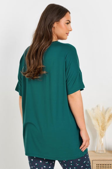Yours Curve Green Long Live The Weekend Soft Touch Pyjama Top