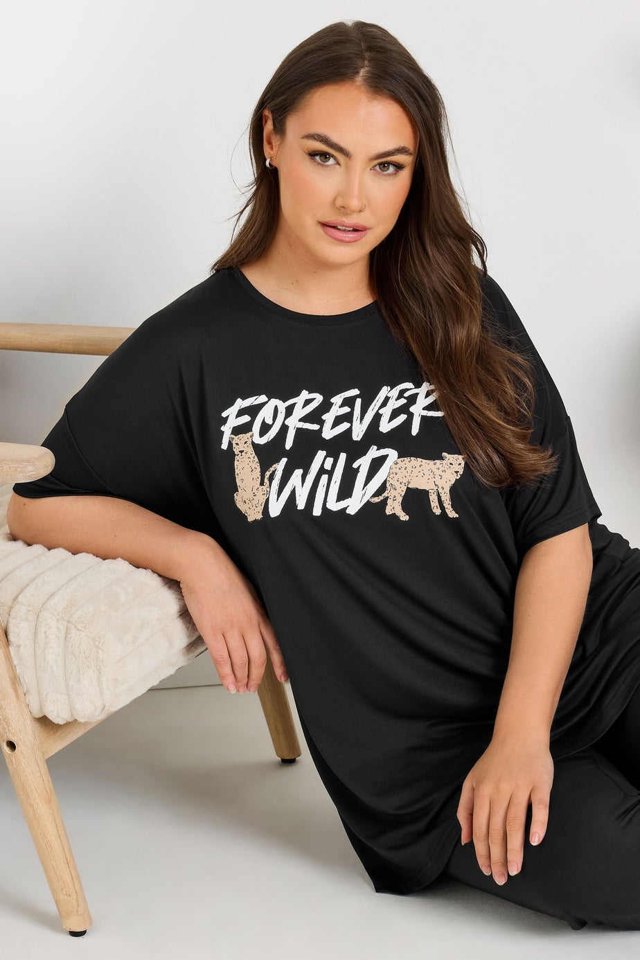 Yours Curve Black Forever Wild Soft Touch Pyjama Top
