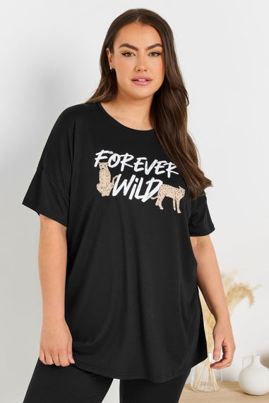 Yours Curve Black Forever Wild Soft Touch Pyjama Top
