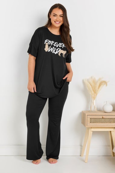 Yours Curve Black Forever Wild Soft Touch Pyjama Top