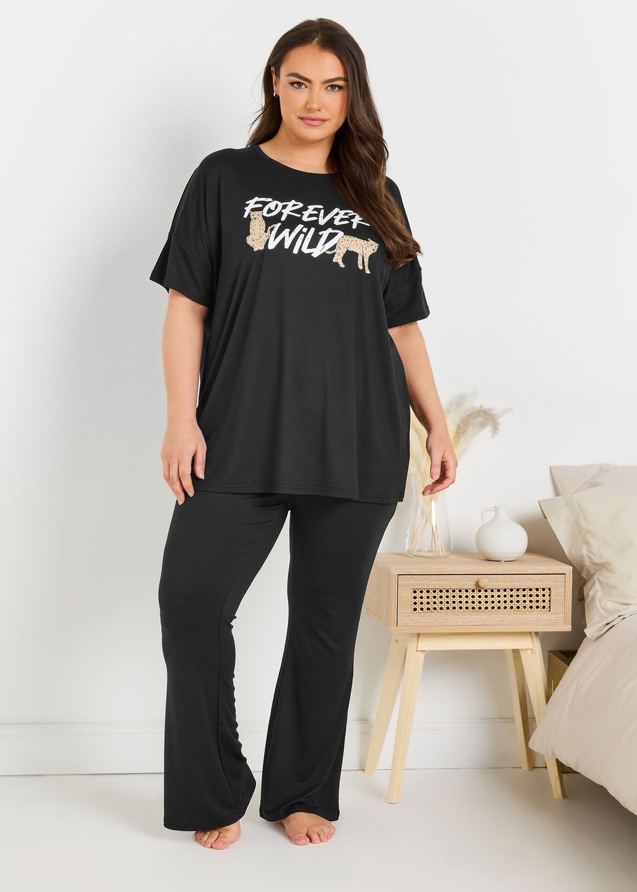 Yours Curve Black Flare Pyjama Bottoms