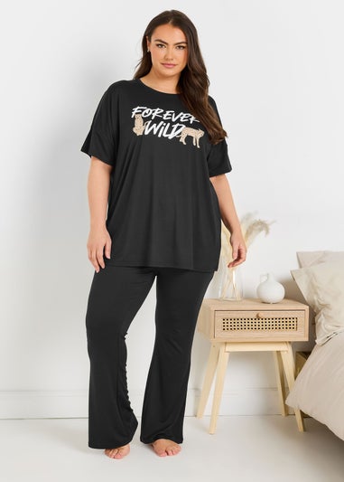 Yours Curve Black Flare Pyjama Bottoms