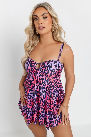 Yours Curve Pink Leopard Print Tankini Top