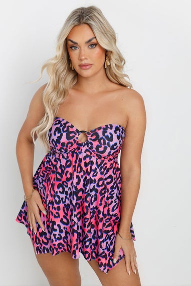 Yours Curve Pink Leopard Print Tankini Top