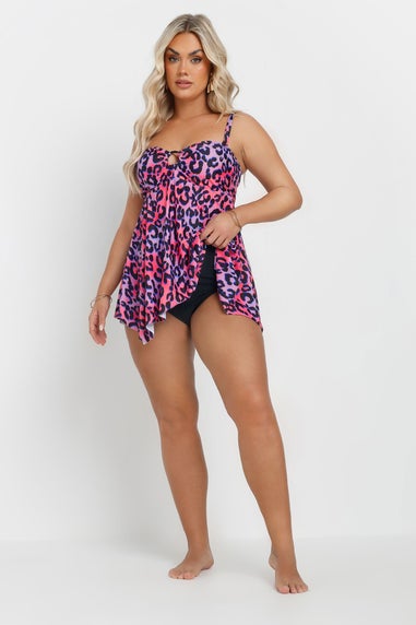 Yours Curve Pink Leopard Print Tankini Top
