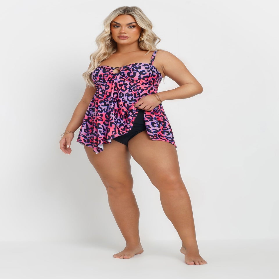 Yours Curve Pink Leopard Print Tankini Top