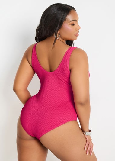 Yours Curve Pink Buckle Textured Swimsuit