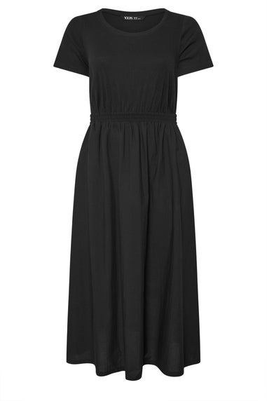 Yours Curve Black Jersey & Woven Mix Fabric Midaxi Skater Dress