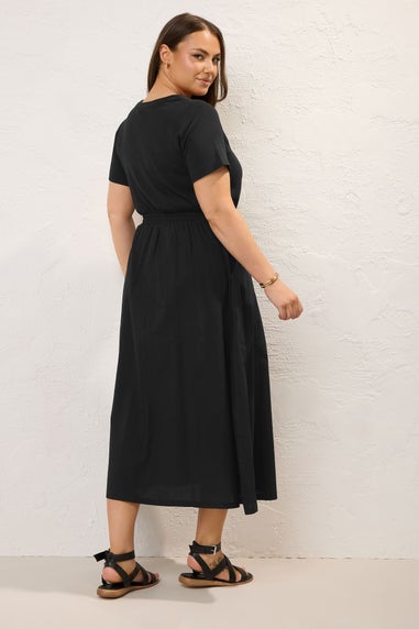 Yours Curve Black Jersey & Woven Mix Fabric Midaxi Skater Dress