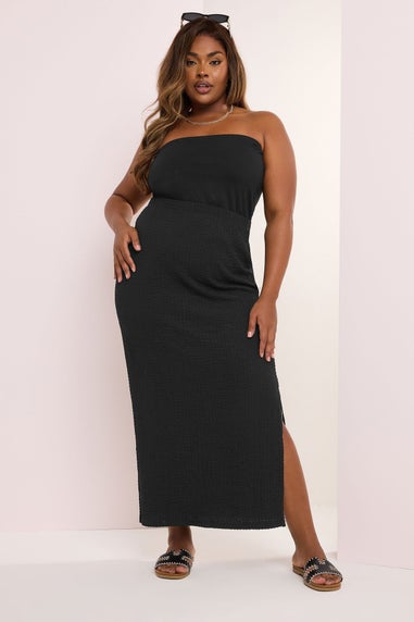 Yours Curve Black Textured Side Split Maxi Skirt