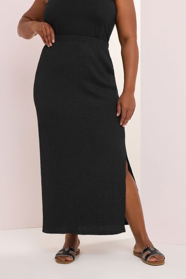 Yours Curve Black Textured Side Split Maxi Skirt
