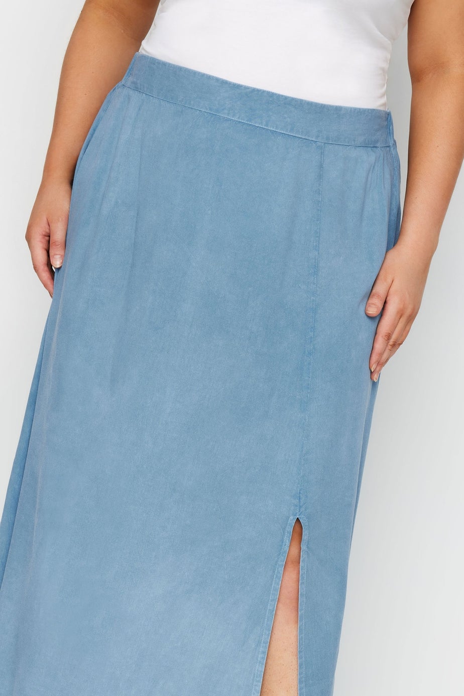 Yours Curve Blue Chambray Maxi Skirt