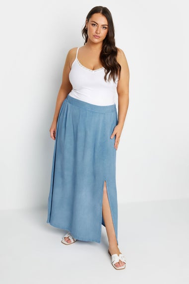Yours Curve Blue Chambray Maxi Skirt