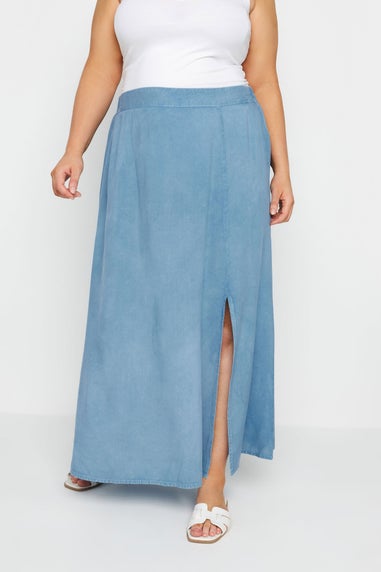 Yours Curve Blue Chambray Maxi Skirt