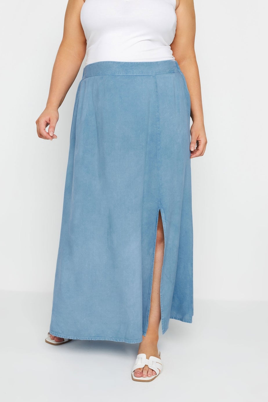 Yours Curve Blue Chambray Maxi Skirt