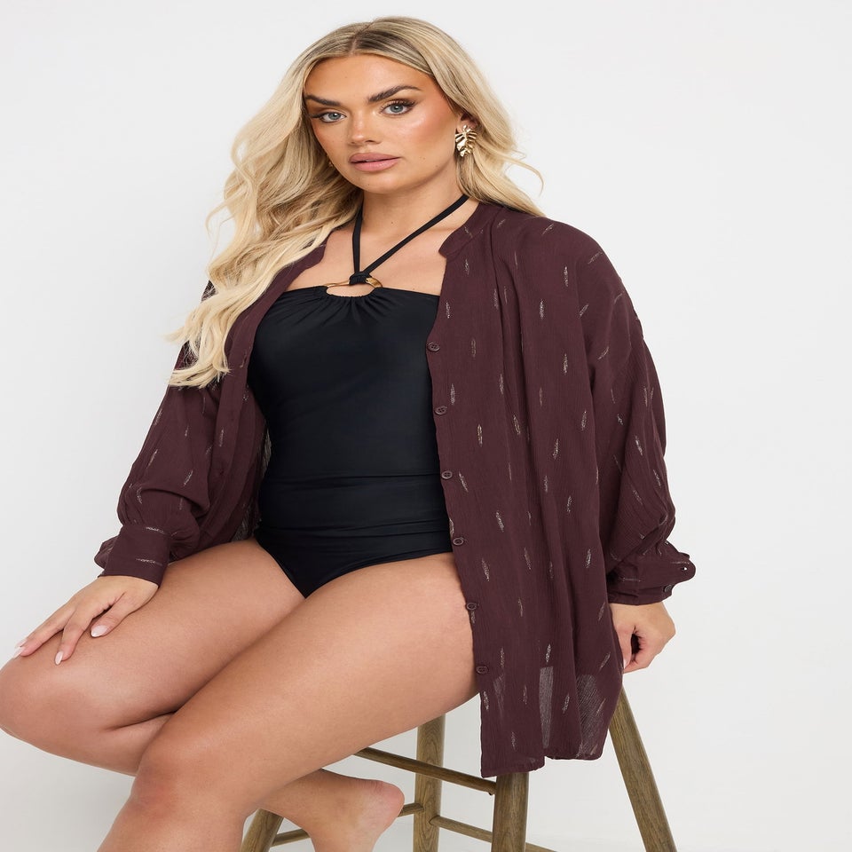 Yours Curve Brown Metallic Beach Shirt