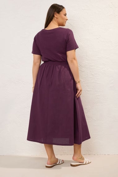 Yours Curve Dark Purple Jersey & Woven Mix Fabric Midaxi Skater Dress