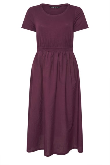 Yours Curve Dark Purple Jersey & Woven Mix Fabric Midaxi Skater Dress