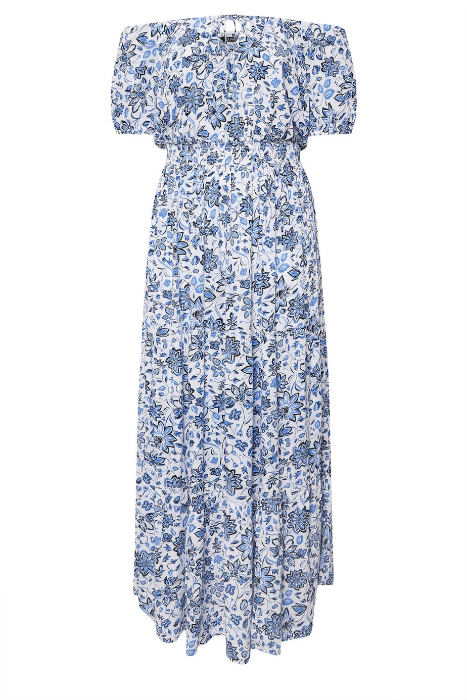 Yours Curve Blue Floral Tie Neck Tiered Maxi Dress