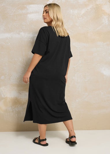 Yours Curve Black Oversized Pocket Detail Midi Dress