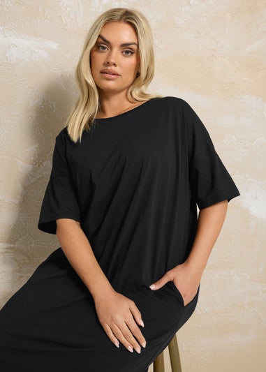 Yours Curve Black Oversized Pocket Detail Midi Dress