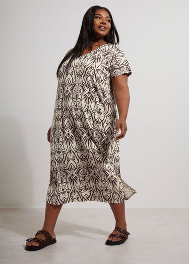 Yours Curve Natural Brown Paisley Print Midi Dress