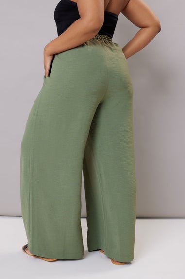 Yours Curve Khaki Green Twill Wide Leg Trousers
