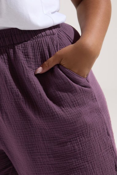 Yours Curve Purple Cotton Cheesecloth Shorts